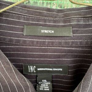 INC International Concepts mens 2X Black Striped, Button Front Long Sleeve Shirt